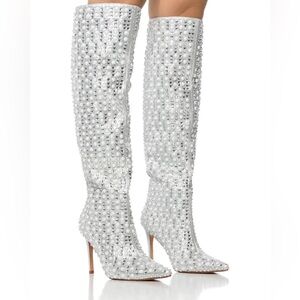 Azalea Wang Lynlee Silver Knee-High Stiletto Boots